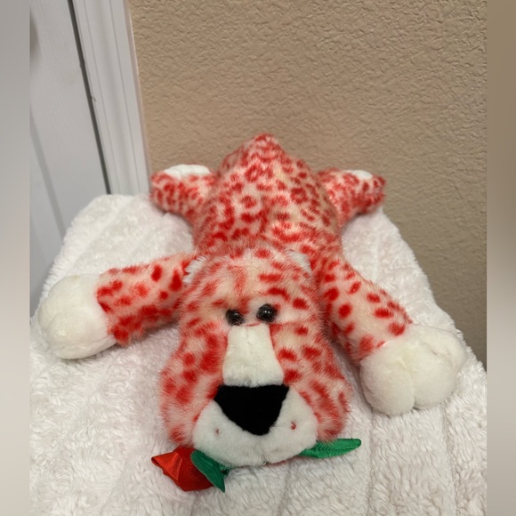DanDee Valentine Cheetah Leopard Plush Rose In Mouth Stuffed Animal 16” - Picture 1 of 6